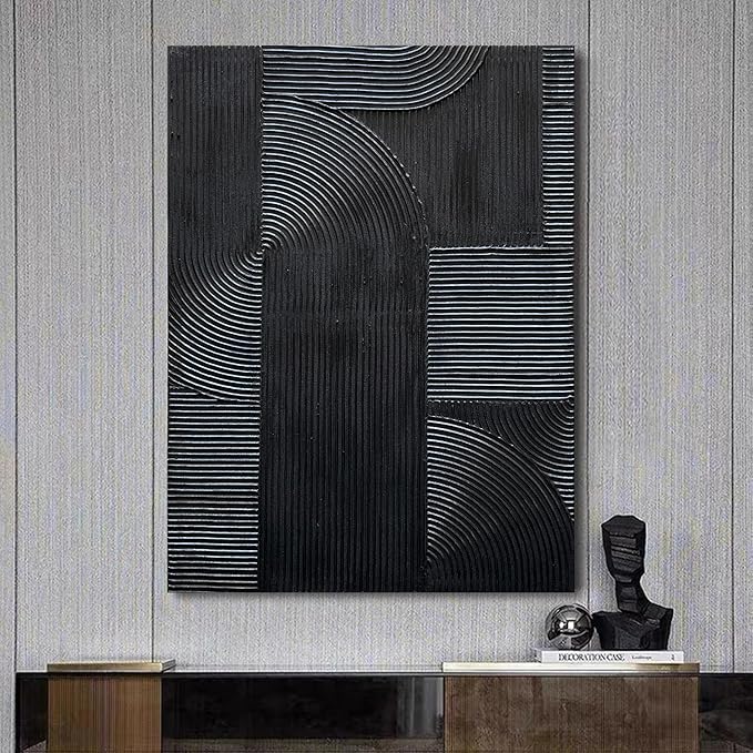NANKAI Art Hand-Painted Black Modern Minimalist Art Painting Black Thick Texture Abstract Painting 40x28 inch Canvas Wall Decoration Oil Painting