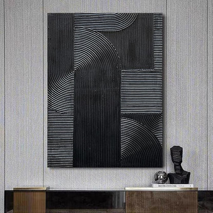 NANKAI Art Hand-Painted Black Modern Minimalist Art Painting Black Thick Texture Abstract Painting 40x28 inch Canvas Wall Decoration Oil Painting