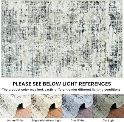 10x12 Area Rugs for Living Room Washable Rug: Anti-Skid Abstract Modern Living Room Rug Soft Thin Carpets Indoor Floor Non-Shedding Carpet for Bedroom Dining Farmhouse Nursery Black Gray Gold