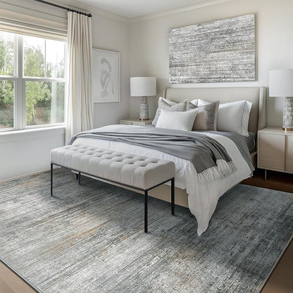 Bavni Rugs for Bedroom, Machine Washable Modern Rug Non-Slip, Foldable Simple 6x9 Area Rugs, Soft Low Pile Carpet for Living Room, Dining Room, Playroom, Granite Gray