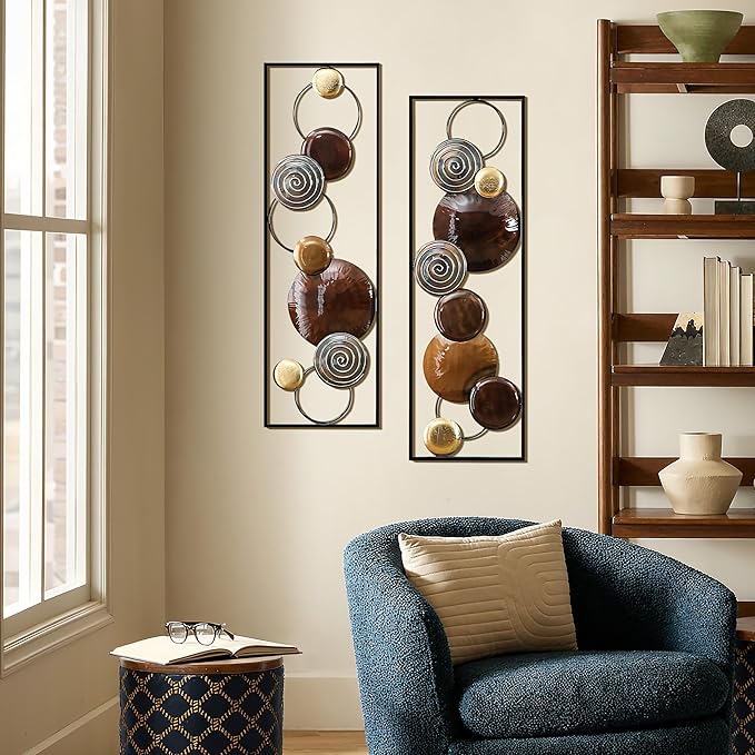 LuxenHome Metal Wall Art, 2 Pieces Abstract Wall Décor Brown Metal Wall Decor, 36" x 12" Minimalist Wall Sculptures Decor for Home, Living Room, Bedroom, Dining Room