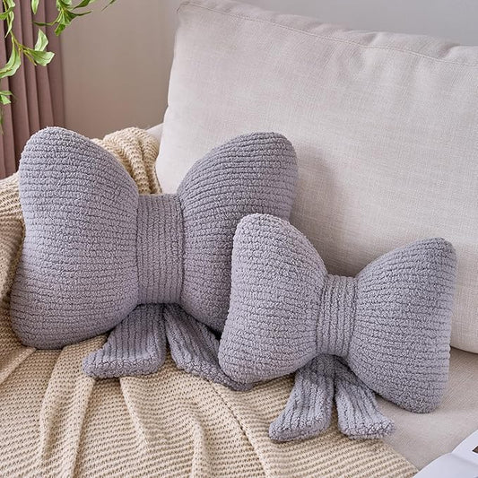 Bow Pillow, Decorative Throw Pillows with Soft Plush, Bow Throw Pillow for Couch Bed, Home Decor Bow Shaped Pillow for Bedroom Living Room (Grey, 16 Inches)