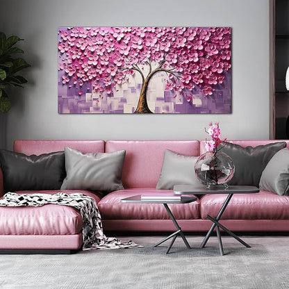 Tree Pictures Wall Decor for Bedroom Women,Pink Wall Art for Living Room Tree of Life Wall Decor 24 x 48 Inch