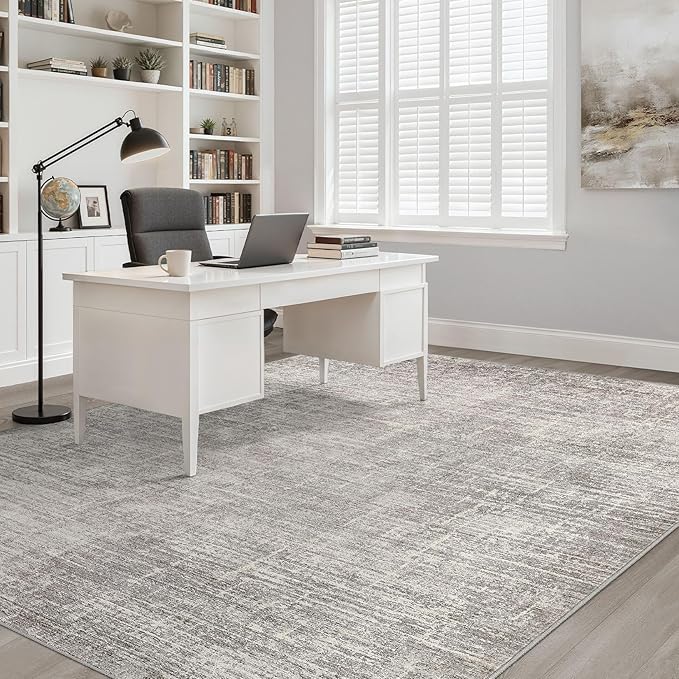 8x10 Area Rugs Living Room: Washable Large Neutral Rug Abstract Soft Modern Stain Resistant Indoor Floor Non-Slip Carpet for Bedroom Nursery Kids Office Playroom Dining Room Under Table- Brown Gray