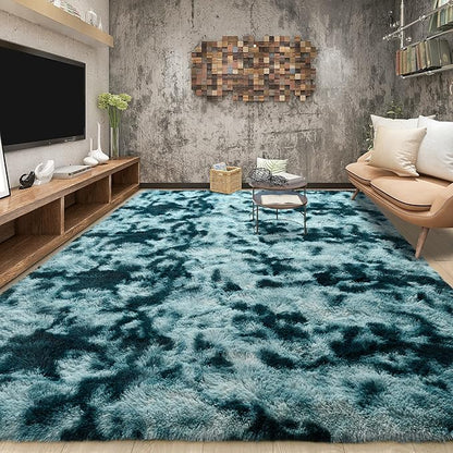 Tepook Soft Fluffy Rugs for Bedroom, 4x6 Area Rug for Living Room, Modern Shaggy Room Rug for Kids Boys Girls, Plush Throw Rugs Indoor Nursery Home Decor Rug with Non-Slip Bottom, Peacock Blue