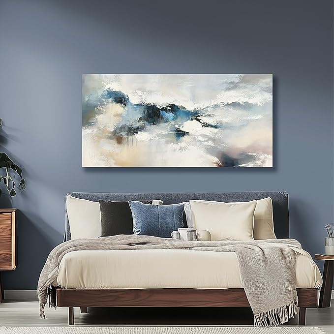 Yuaxker Abstract Wall Art Blue and White Wall Decor Vogue Canvas Painting Artwork for Living Room Bedroom Dining Room Office Home Decor 24x48 Inch