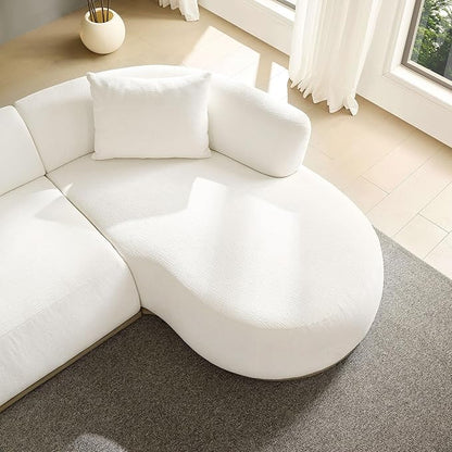 WILLIAMSPACE 134.63" Oversize Curved Sofa Cloud Couch with Round Chaise & Ottoman, Modern Upholstered Curved Sectional Sofa Couch with 6 Pillows for Living Room, No Assembly (Right-Facing,Cream White)