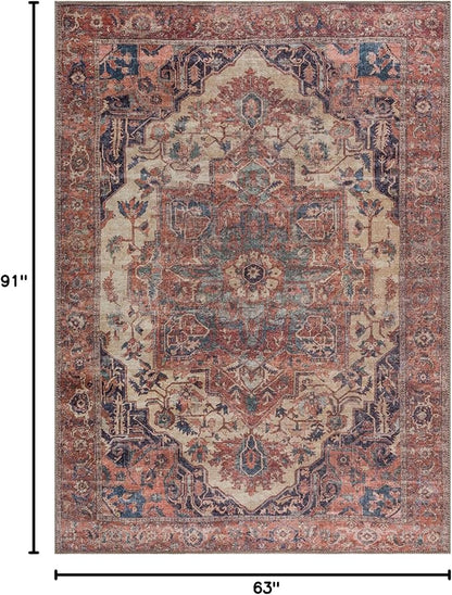 Bloom Rugs Washable 5' x 7' Rug - Beige/Terracotta Traditional Area Rug for Living Room, Bedroom, Dining Room, and Kitchen - Exact Size: 5' x 7'