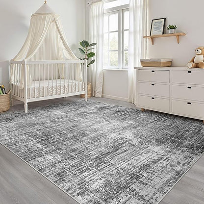 10x12 Area Rug Living Room: Washable Large Neutral Black Rug Abstract Soft Modern Stain Resistant Indoor Floor Non-Slip Carpet for Bedroom Nursery Kids Office Playroom Dining Room Under Table Home