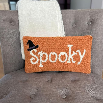 Hand Hooked Halloween Pillow - 9X16 inches Throw Pillow for Couch or Dorm (Spooky)