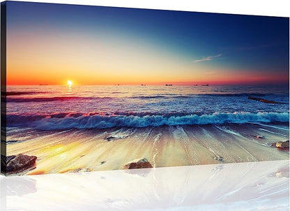 TutuBeer 1 Panel Beach Home Beach Decor Sea Wall Art for Home White Ocean Sea Sunrise with Deep Blue Sky Ocean Pictures Seascape Art for Wall Seascape Art 20" x 40" x 1 Piece