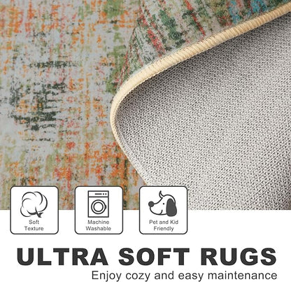 KILOCOCO Modern Abstract Runner Rug 2x6 ft Washable Hallway Runner Rug Non Slip Soft Pinted Kitchen Runners for Hallways Entryway Bedside Laundry Room Floor Runners, Green/Orange/Blue