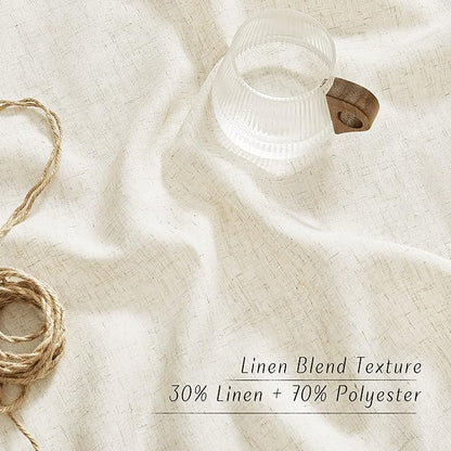 NICETOWN Linen Flax Semi Sheer Curtains 94" Length, Grommet Window Treatments Privacy Added with Light Penetration Vertical Drapes for Loft/Home Office, Natural, W55 x L94, 2 Panels