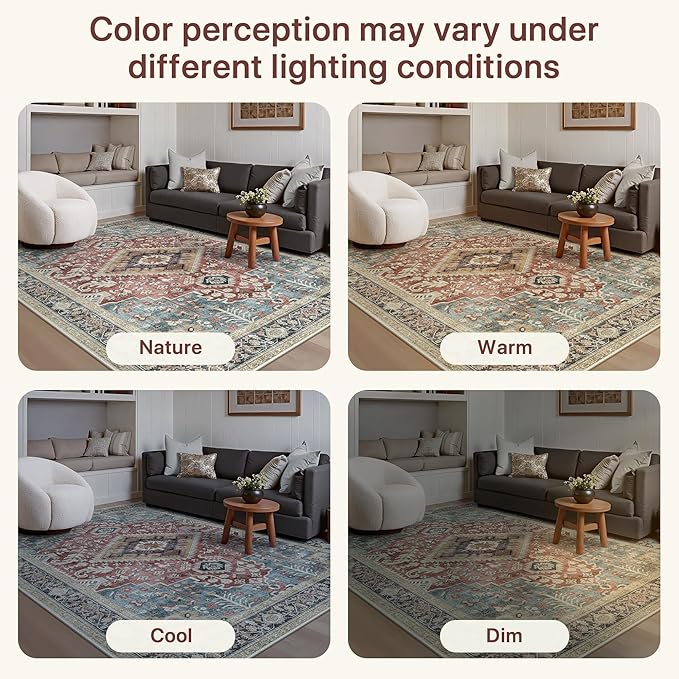 GENIMO 2X10 Washable Vintage Runner Rug for Hallway, Non-Slip Low Pile Chenille Print Rug, Soft Rugs for Indoor Entryway Kitchen Corridor, Indigo & Flush