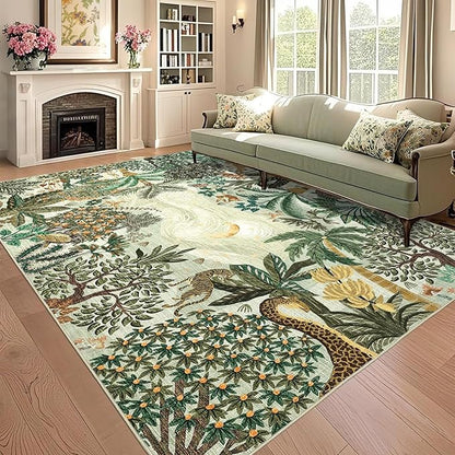 GarveeHome 6x9 Area Rug Jungle Green Washable Rugs for Living Room Bedroom, Soft Low Pile Non Slip Accent Floor Mat Animal Print Tiger Throw Rug Indoor Carpet Dining Room Playroom