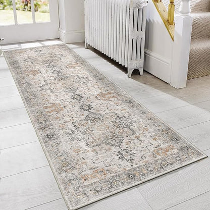 GENIMO Runner Rug 2x5 Non Slip Machine Washable Vintage Hallway Runner Rug, Low Pile Lightweight Rugs for Entryway, Hallway, Kitchen and Corridor, Light Taupe Brown