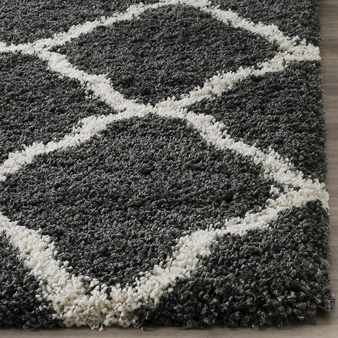 SAFAVIEH Hudson Shag Collection Runner Rug - 2'3" x 10', Dark Grey & Ivory, Moroccan Trellis, Non-Shedding & Easy Care, 2-inch Thick Ideal for High Traffic Areas in Living Room, Bedroom (SGH283G)