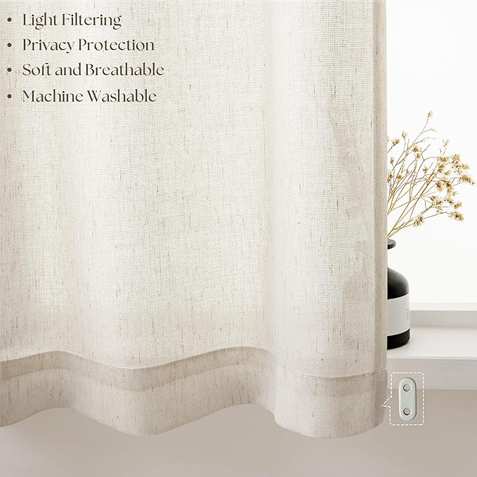 Small Curtains for Kitchen Windows 24 Inches Linen Natural Curtains Privacy Light Flitering Rod Pocket Drapes Rustic Boho Window Treatment for Laundry RV Campers, 2 Panels, 50x24 Inch