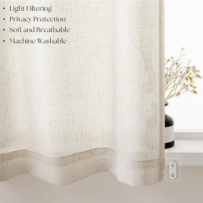 Small Curtains for Kitchen Windows 24 Inches Linen Natural Curtains Privacy Light Flitering Rod Pocket Drapes Rustic Boho Window Treatment for Laundry RV Campers, 2 Panels, 50x24 Inch
