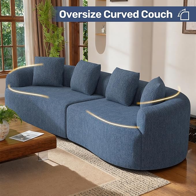 110” Modern Curved Sofa,Oversized Couch for Living Room,Cloud Couch with Boneless Couchs,Modular Sectional Sofa with Deep Seat,No Assembly Required,Dark Blue