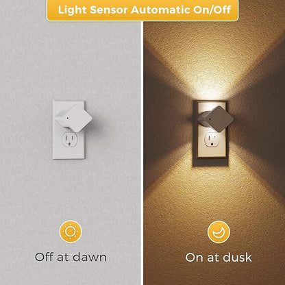 L LOHAS LED Night Lights Plug into Wall,[2-PACK] Plug in Night Light with Light Sensor,Auto ON/OFF, Brightness Adjustable,Soft White 3000K,for Hallway Bedroom Bathroom