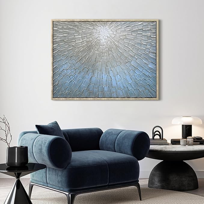 Empire Art Direct Ethereal Light Textured Metallic Hand Painted Blue Framed Canvas Wall Art, Ready to Hang, Living Room, Bedroom & Office, 30"x40"x1.5"