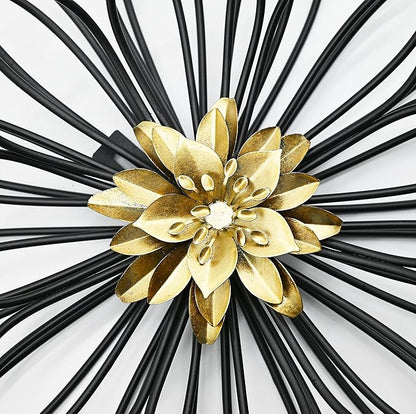 Remenna Metal Flowers Wall Decor, Metal Rustic Wall Art Decoration Farmhouse Wall Decorations Multiple Floral Hanging Decor for Bathroom Living Room Home Office Garden Kitchen (Black&Gold)
