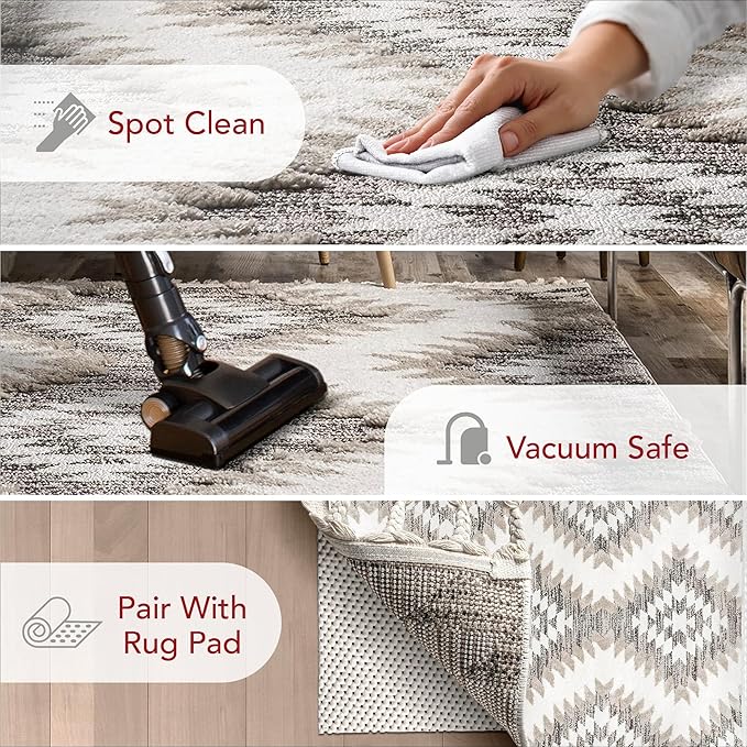 nuLOOM Adelade Beige/Ivory, 6'7" x 9', Southwestern, Shaggy, Soft and Cozy, High Traffic, Stain Resistant Area Rug for Bedroom, Living Room, Dining Space, Den, Foyer, Entryway