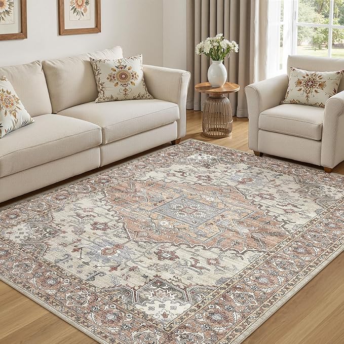 6x9 Washable Area Rugs for Living Room: Non Slip Vintage Brick Red Rug, Large Soft Stain Resistant Indoor Floor Carpets for Bedroom Dining Room Nursery Home Office Kid & Pet Friendly