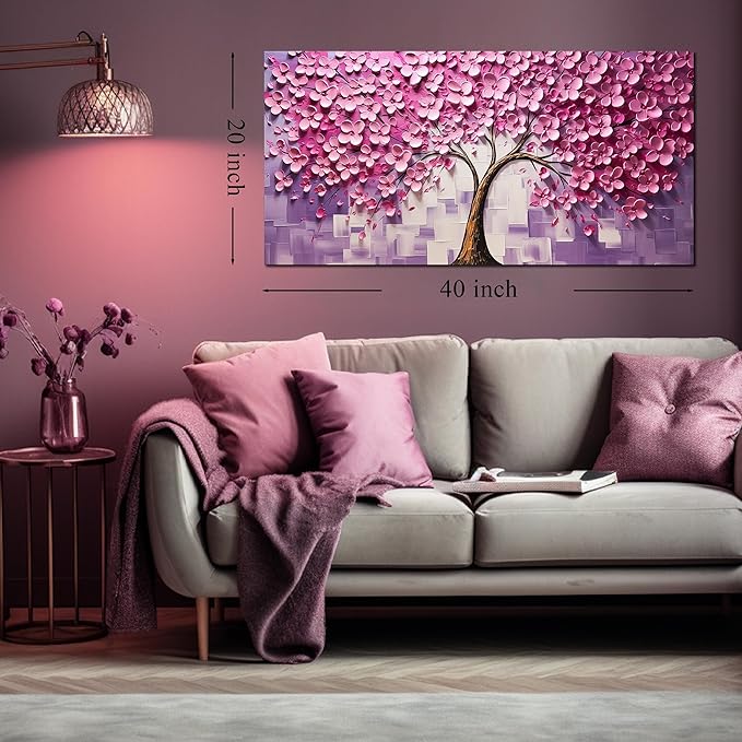 Pink Tree Canvas Wall Art for Bedroom Teenage Girl Room Decor Pink Wall Decor for Office Women 20 x 40 Inch