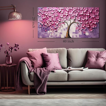 Pink Tree Canvas Wall Art for Bedroom Teenage Girl Room Decor Pink Wall Decor for Office Women 20 x 40 Inch