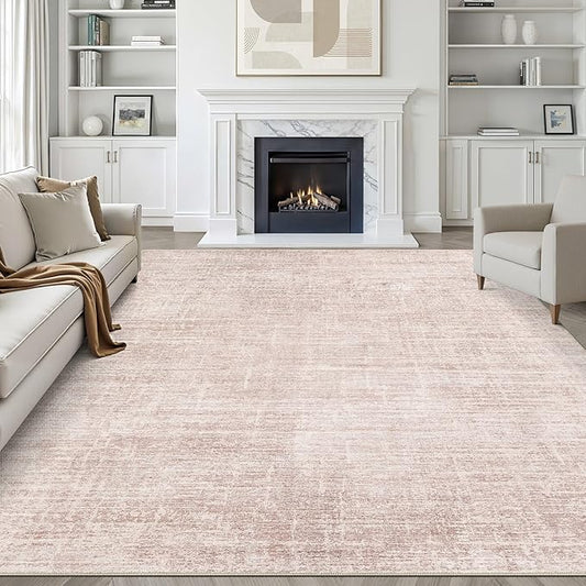 Pink Rug 8x10 Living Room: Washable Large Neutral Rugs Abstract Soft Modern Stain Resistant Indoor Floor Non-Slip Carpet for Nursery Kids Girls Bedroom Playroom Dining Room Under Table