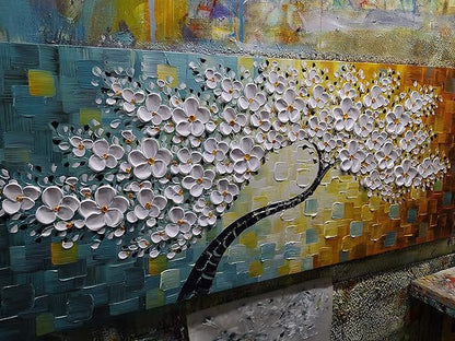 YaSheng Art - Large Canvas Wall Art ,100% Hand Painted Floral Wall Art Oil Painting , 3D Texture White Flower Artwork Paintings, Modern Home Bedroom Living Room Wall Decor ,Abstract Art Painting, Framed Wall Art Pictures 24x60inch