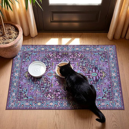 2x3 Washable Small Front Door Violet Purple with Vintage Orient Design, Soft Rug for Entryway or Kitchen, Non-Slip Low Pile Stain Resistance Features, Distressed Medallion Pattern