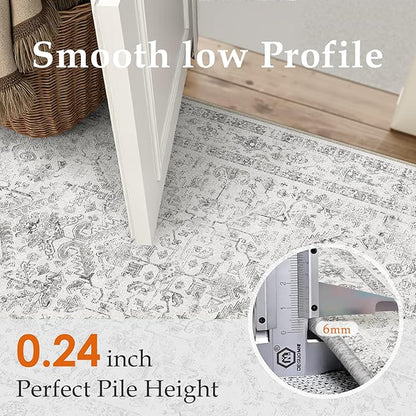 PureCozy Grey 2x3 Entryway Rug Vintage Area Carpet Indoor Kitchen Washable Door Mat Entrance Small Low Pile Traditional Distressed Retro Accent Throw Rug Non Slip Office Bathroom