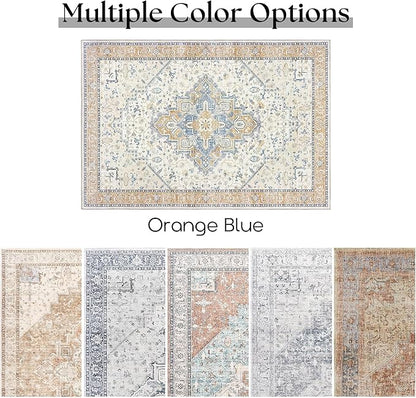 BILEEHOME Orange and Blue Coloful Rug for Living Room,Machine Washable Bright Colored Multi Color Area Rugs 5x7