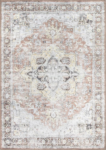 Bloom Rugs Washable Non-Slip 3' x 5' Rug - Blush/Beige Traditional Medallion Area Rug for Living Room, Bedroom, Dining Room, and Kitchen - Exact Size: 3' x 5'