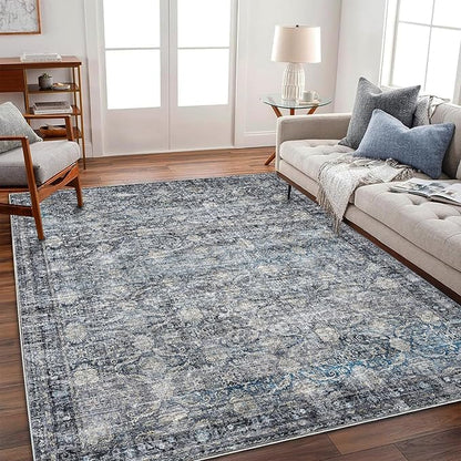 CHAMPLANT Area Rug 5'x7' Washable Rug Vintage Traditional Floor Cover Thin Retro Kitchen Indoor Distressed Non Slip Carpet for Living Room Bedroom Dining Room