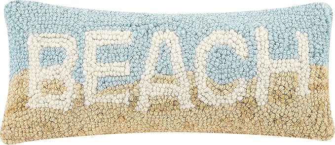 Peking Handicraft 30TG449C05OB Blown Filled Hook Throw Pillow, 12-inch Length, Wool and Cotton (Beach)