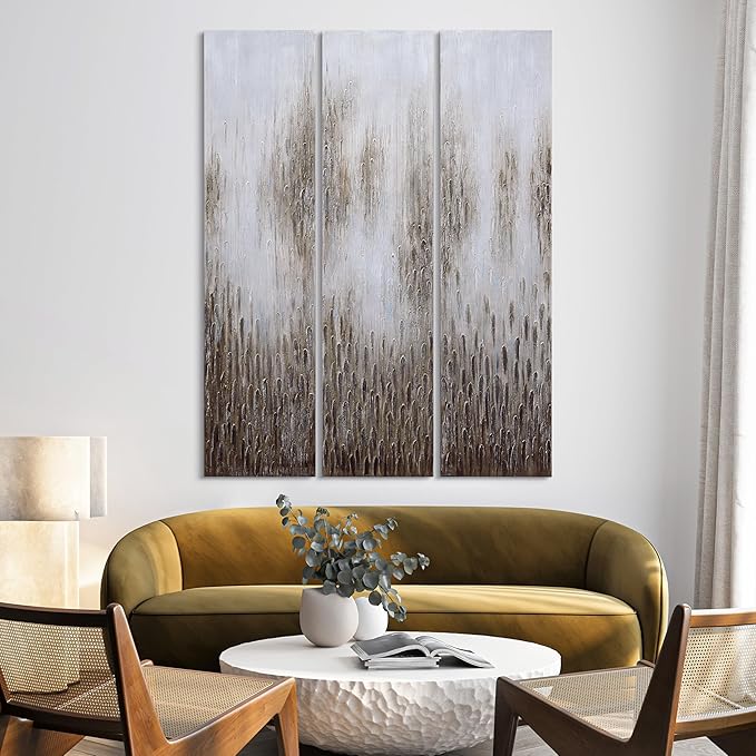 Empire Art Direct Abstract Wall Art Textured Hand Painted Canvas by Martin Edwards, Triptych, 72" x 18" each, Dreamy Field