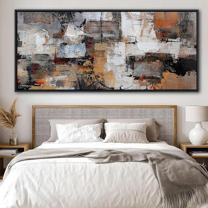 Wall Art for Living Room - Abstract Canvas Wall Decor, Modern Minimalist Painting in Black and White - Framed pictures for Bedroom, Office Artwork, Brown Bedroom Wall Decor Above Bed 31×70IN
