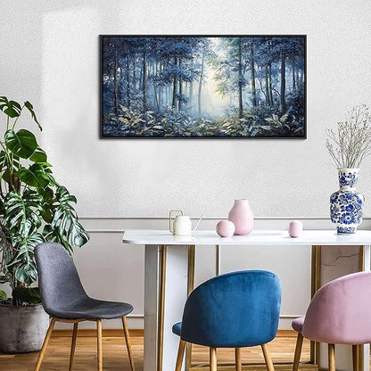 Forest Canvas Wall Art for Living Room - Navy Blue Bedroom Wall Art, Landscape Pictures Wall Decor, Forest Painting, Framed Nature Tree Artwork Walls 20×40IN