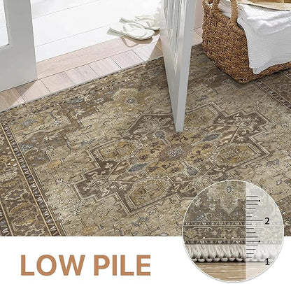 GENIMO 2x5 Runner Rugs for Hallway, Machine Washable Non Slip Vintage Retro Rugs, Low Pile Lightweight Soft Print Rug for enrtyway, Corridor, Home Office, Kitchen, Rustic Brown