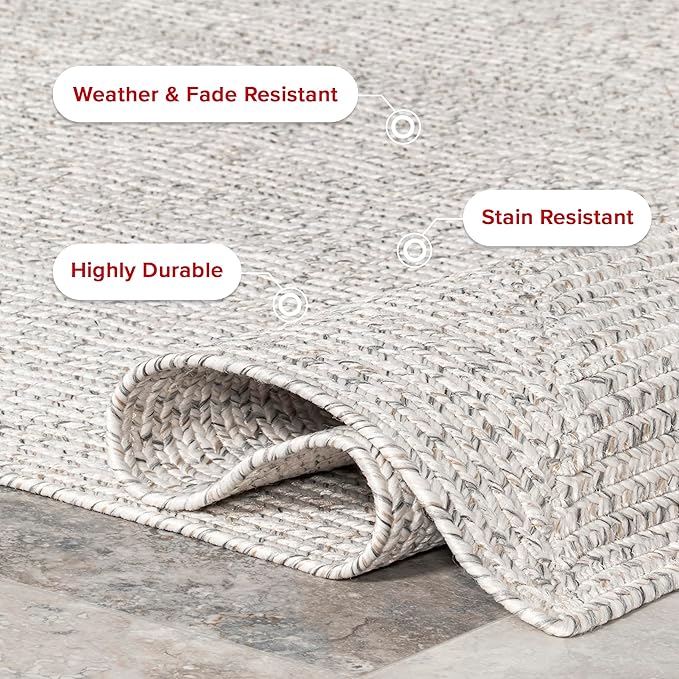 nuLOOM 12' x 18' Solid Hand Braided Indoor/Outdoor Area Rug, Pet-Friendly, High Traffic, Weather Resistant, for Patio, Balcony, Bedroom, Living, Dining Room, Wynn Ivory