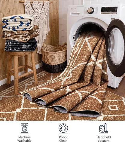 YIHOUSE Western Rugs for Living Room, 8x10 Moroccan Area Rug, Aztec Burnt Orange Large Rug, Southwestern Soft Low-Pile Washable Rugs for Bedroom, Dining Room
