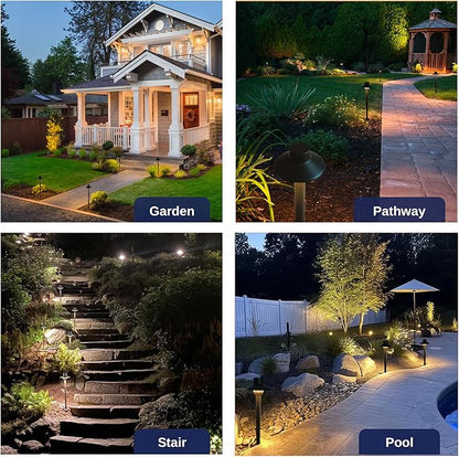 Gardenreet Outdoor Path Lights Brass, LED Landscape Pathway Light, Low Voltage Driveway Lamp Waterproof, Mini Shade 12V Wired Bronze for Walkway Sidewalk with 3W 270LM 2700K G4 Bulb 6 Pack