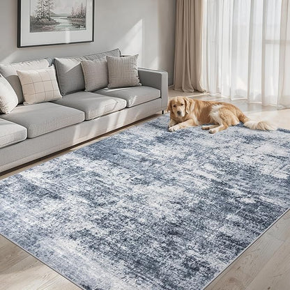 6x9 Area Rugs for Living Room - Washable Rug Modern Abstract Soft Large Neutral Non-Slip Carpet Indoor Floor Thin Carpets for Bedroom Dining Room Farmhouse Nursery Home Office Grey Blue