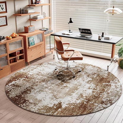 Brown Round Area Rugs 4ft Washable Circle Rug for Entryway Kitchen, Non Slip Soft Low Pile Stain Resistant, Boho Circular Carpet for Living Room Bedroom Dorm Dining Room Table, Abstract Coffee