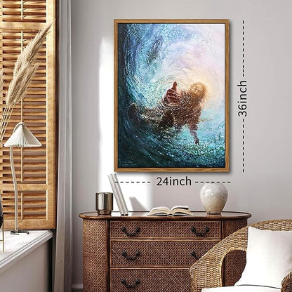 Floating Frame Jesus Christian Wall Art, Hand of God Canvas Paintings Posters Prints, Christ Religion Bible Jesus Salvation Wall Decor for Church Study Prayer Room Home Decoration 24x36 inch