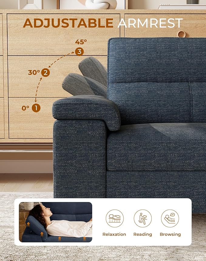 Upvilla 71.25" Modern Sofa Couch for Living Room, Deep Seat Sofas with 8”Cushion, Comfy 2-Seater Chenille Loveseat with Convertible Armrest, Removable Sofa Cover, High Leg(Blue)